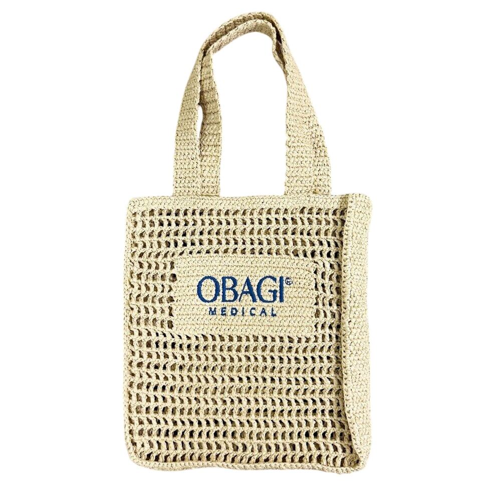 NWOT Obagi Medical Tan Raffia Tote Bag Open Top